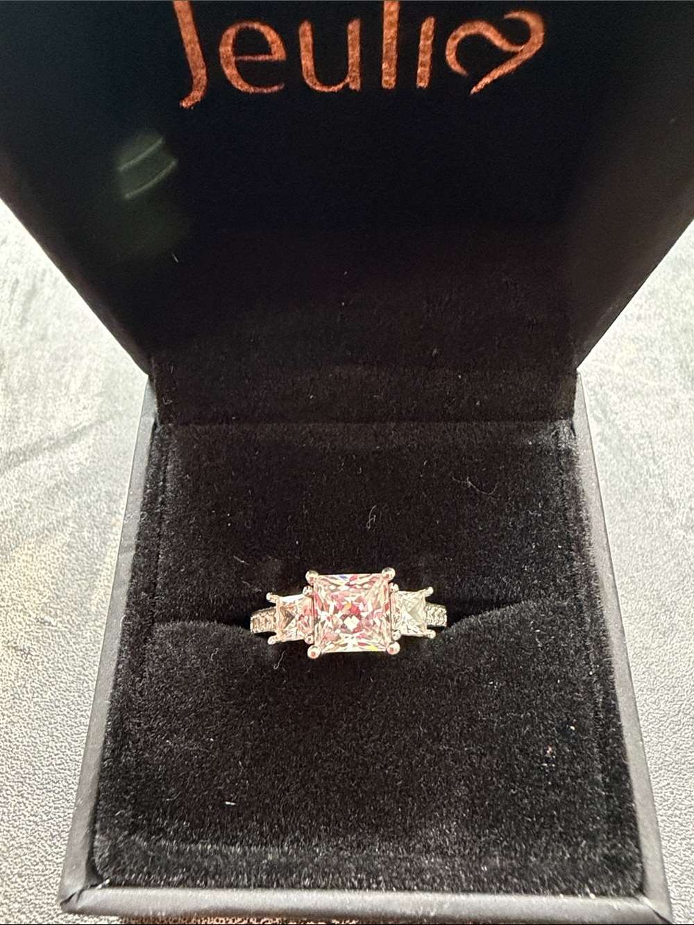 Jeulia Pink Cushion-Cut Ring in Silver Tone